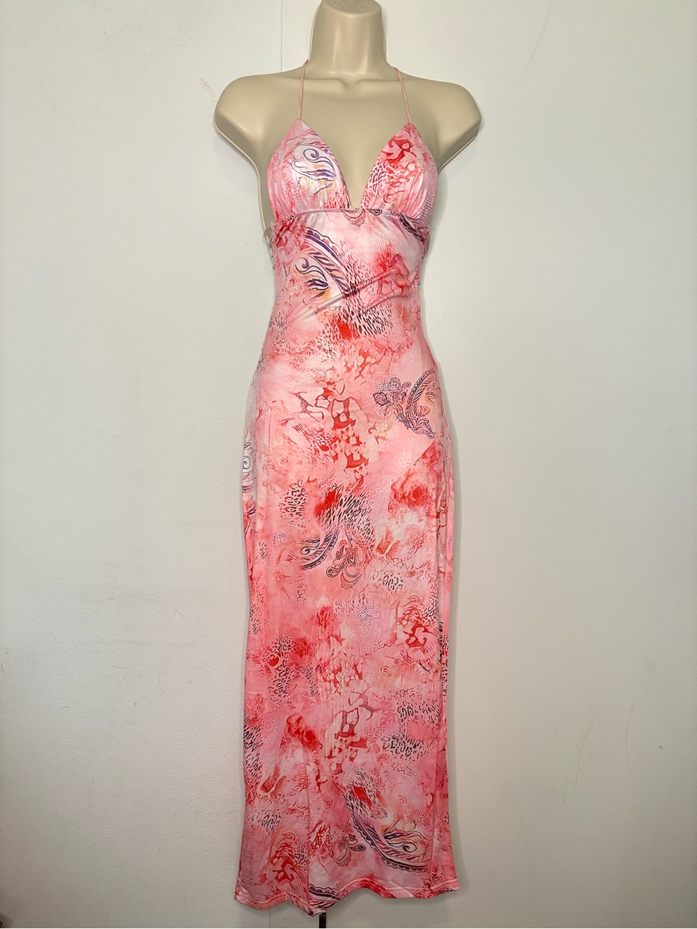 UNBRANDED NWOT Y2K OPEN BACK BODYCON BUTTERFLY MIDI DRESS SZ XS